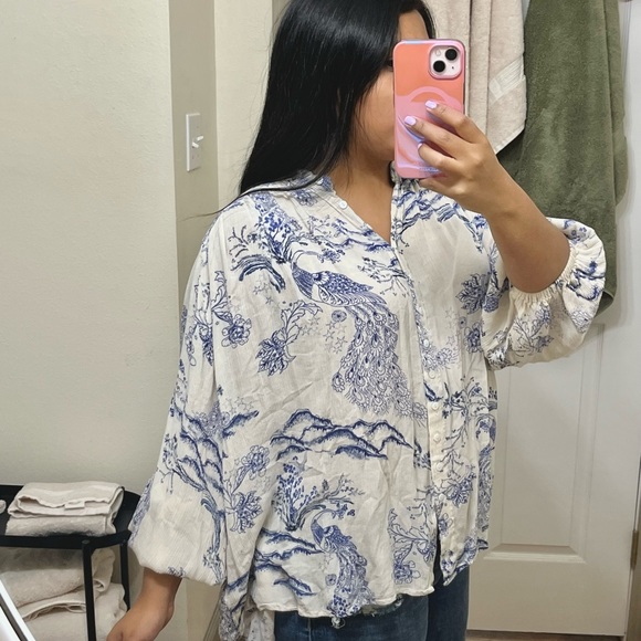 SOLD Free People Metallic Blooms ivory print top / tunic boho - Picture 6 of 9